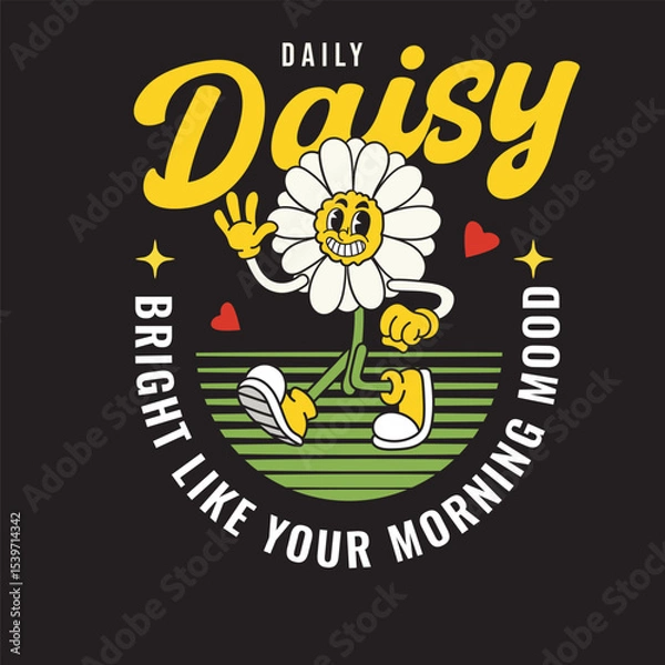 Fototapeta Vector Illustration of Daisy Flower Mascot with Retro Cartoon Mascot Available for Tshirt Design