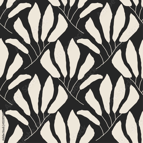 Fototapeta Trendy minimalist seamless botanical pattern with abstract creative hand drawn composition
