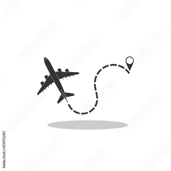 Fototapeta Airplane line path icon with shadow