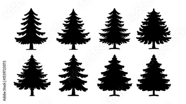 Fototapeta A set of minimalist pine trees silhouette vector