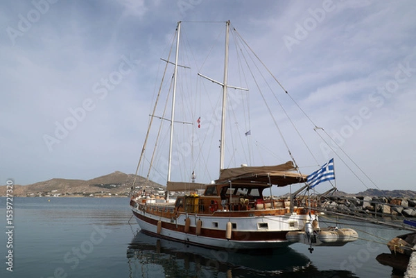 Obraz Sailing ship in the port of Naoussa on the Cyclades island of Paros- Greece 