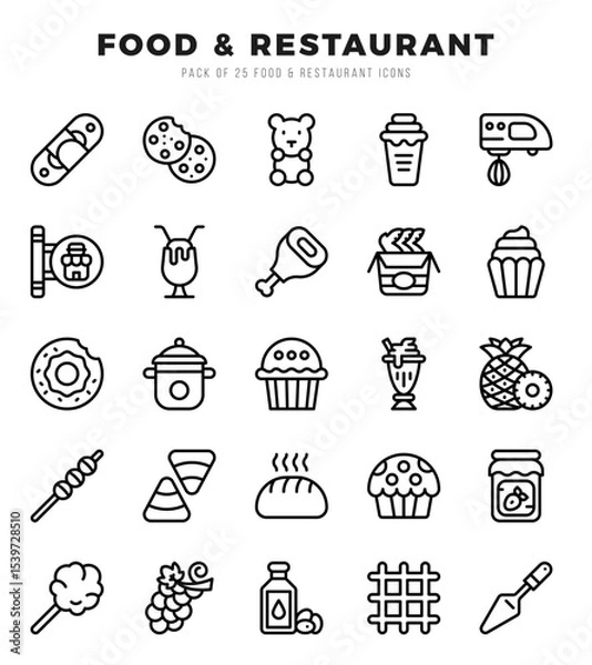 Obraz Set of 25 Food and Restaurant Lineal Icons Pack.