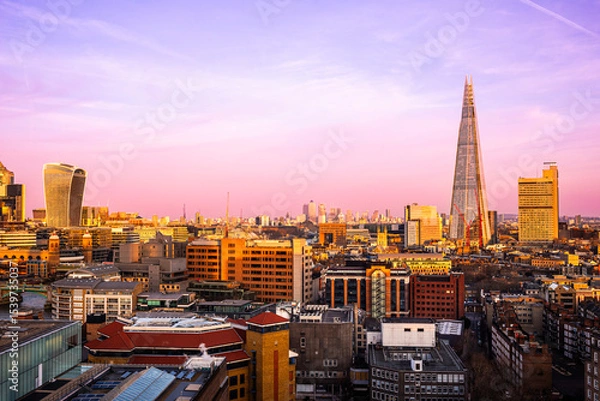 Obraz London sunset. View on business modern district	