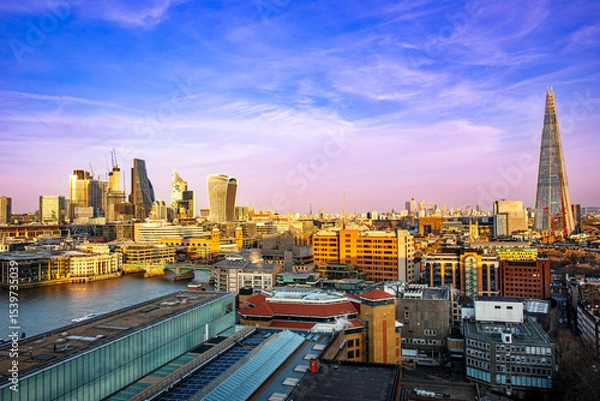 Obraz London sunset. View on business modern district	