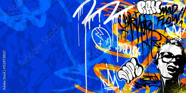 Fototapeta Graffiti background vector with throw-up, tagging hand-drawn, spray paint effect, drips style. Illustration Street art graffiti urban theme for prints, banners, and wall art.