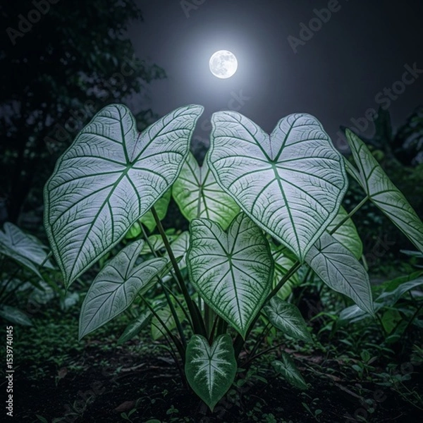 Fototapeta Moonlit Caladium Leaves at Night