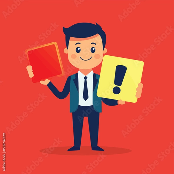 Obraz Businessman holding signboard, Positive and negative signs.true, false,do, don't.flat vector cartoon character illustration