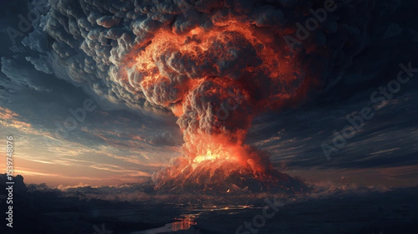 Fototapeta Massive active volcano erupting B Background 2025
