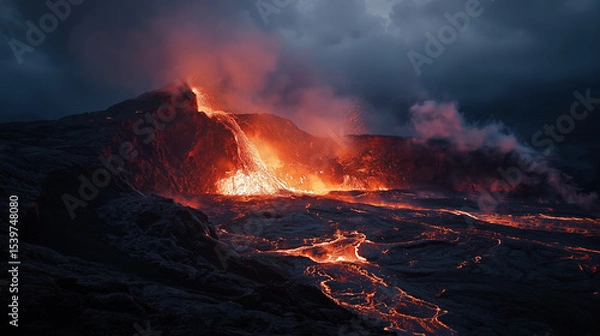 Fototapeta Massive active volcano erupting and Lava Background 2025