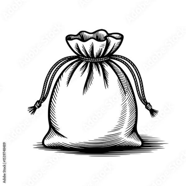 Fototapeta Drawstring bag illustration with detailed shading and textured fabric