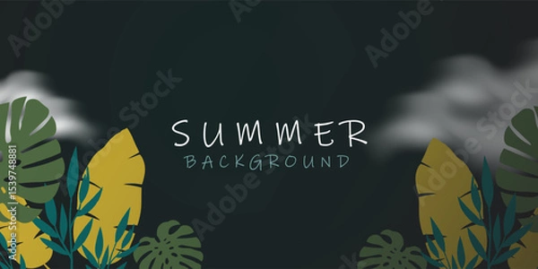 Fototapeta Dramatic Summer Night Background with Tropical Foliage and Misty Clouds