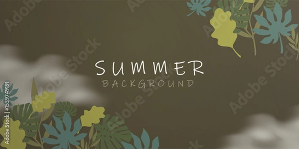 Fototapeta Earthy Summer Background with Stylized Tropical Foliage and Subtle Clouds