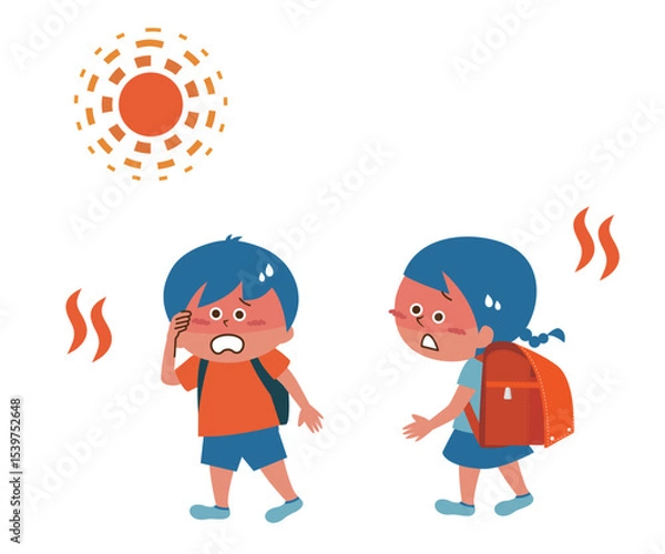 Obraz 熱中症　登下校中の小学生のイメージイラスト素材