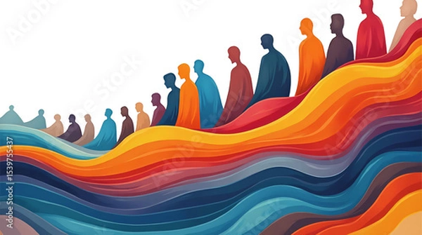 Fototapeta Abstract Wave-Like Composition of Human Figures Blending into One Another