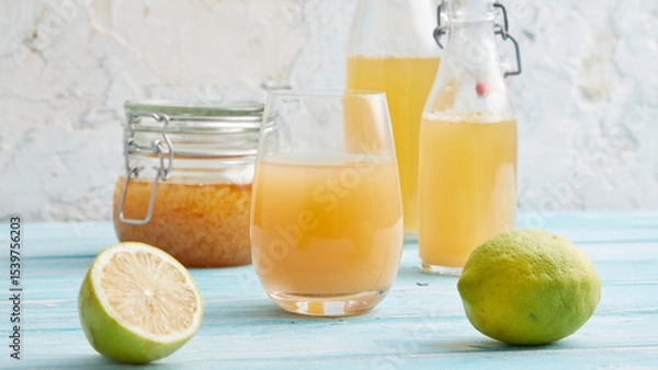 Fototapeta Kefir with lemon and peach