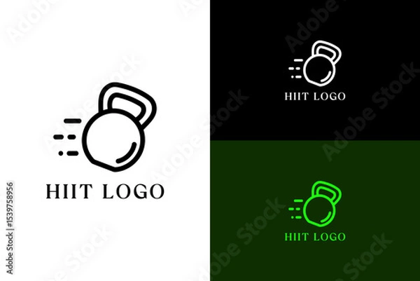 Fototapeta illustration of kettlebell mid swing with small speed lines, vector logo for workout, personal trainer, gym, coaching, wellness, fitness, health, hiit, high interval training, and more