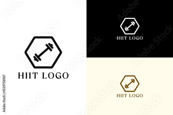 Fototapeta hex plate with barbell inside illustration, icon, vector logo for gym, workout, exercise, weightlifting, health, fitness, bodybuilding, coaching, personal trainer, high interval training, and more