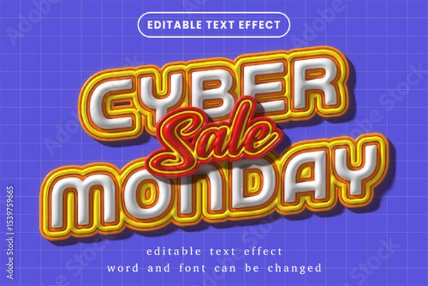 Fototapeta Cyber monday 3d glossy inflated text effect. Cyber monday promotion 3d text style