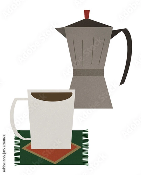 Obraz 모카포트와 블랙커피 일러스트