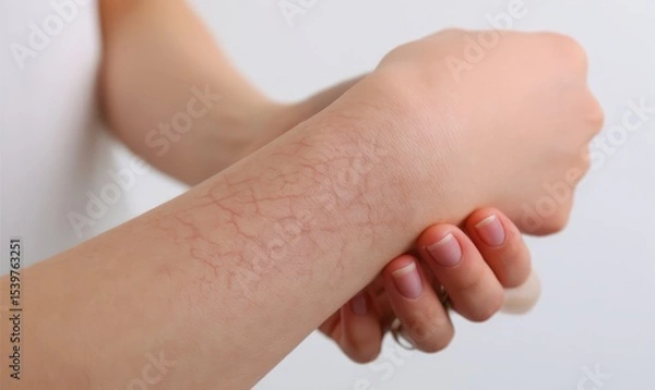 Fototapeta Close-up of a Woman's Arm Showing Visible Veins and Dry Skin