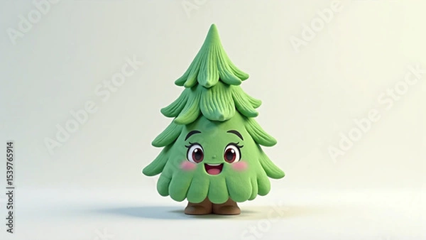Obraz Cute cartoon pine tree character with big eyes and happy smile.