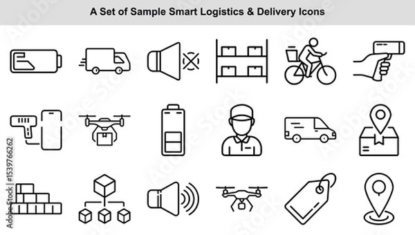 Obraz Smart Logistics Delivery Icons Black Line Art Set vector 1