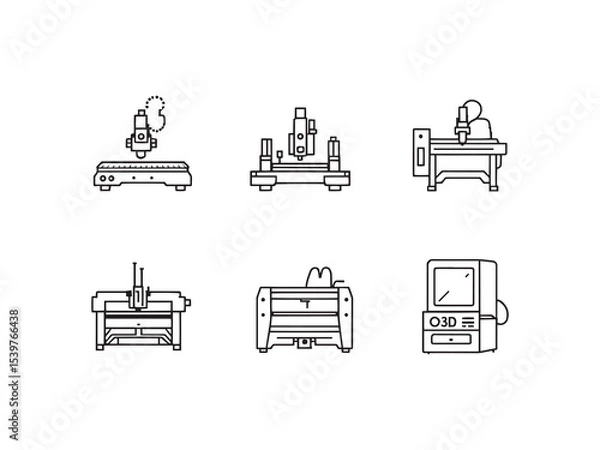 Fototapeta Detailed line art vector illustration of cnc machine tool