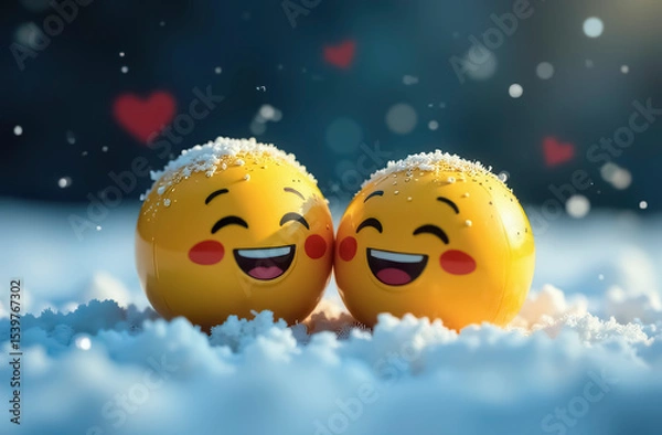 Obraz Two smiley smiley balls huddled together in the snow