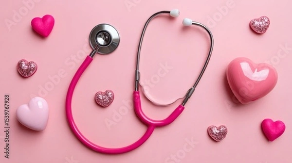Fototapeta Pink Stethoscope and Hearts: A Symbol of Heart Health