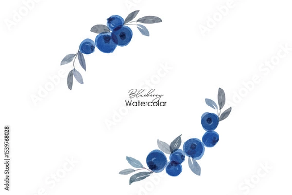 Obraz Blueberry watercolor art wreath frame background. Sweet blueberry in frame. Vector illustration. blueberry pattern. Fruit berry background. Summer fruit texture