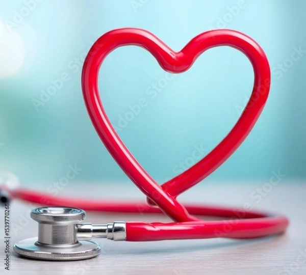Fototapeta Red Stethoscope in Heart Shape: A Symbol of Healthcare and Love