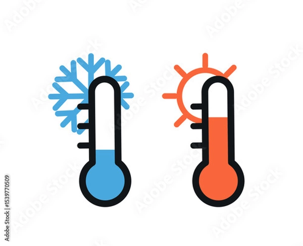 Obraz Hot and Cold Themperature icon. Clipart image isolated on white. Blue and red thermometer icons. Temperature icon