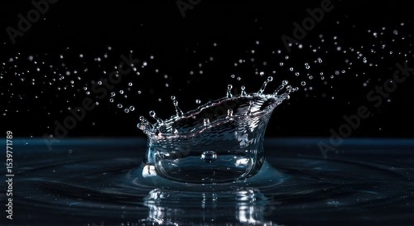 Obraz Water drop creating a crown splash on liquid surface