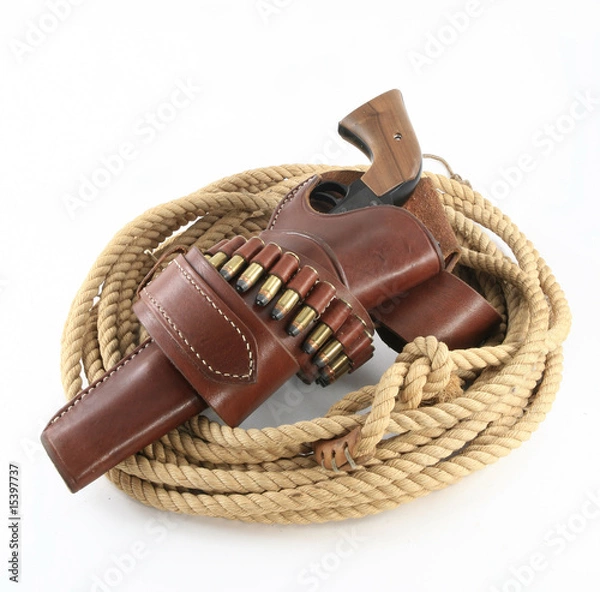 Obraz Pistol in holser with rope
