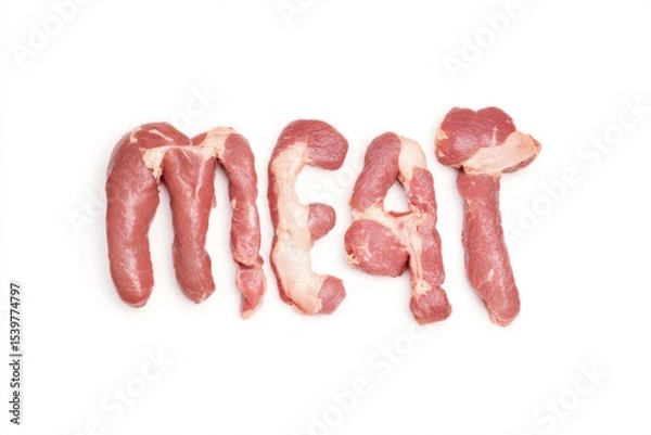 Fototapeta Raw meat against white isolated background