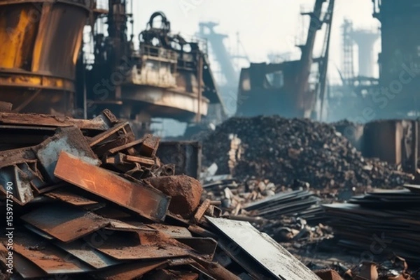 Fototapeta Large scrapyard full of metal and steel