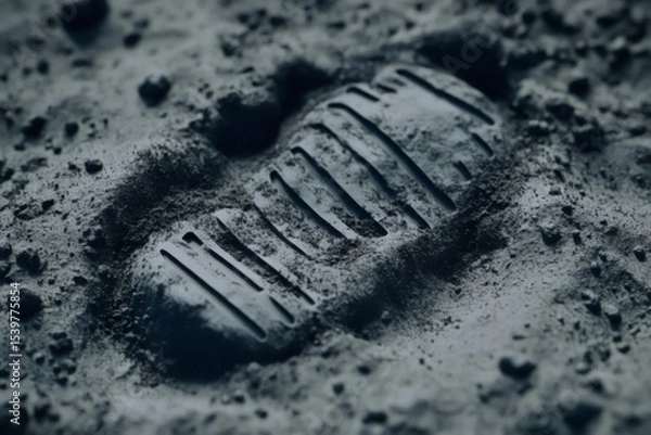 Fototapeta Footprint of an astronaut on the moon surface