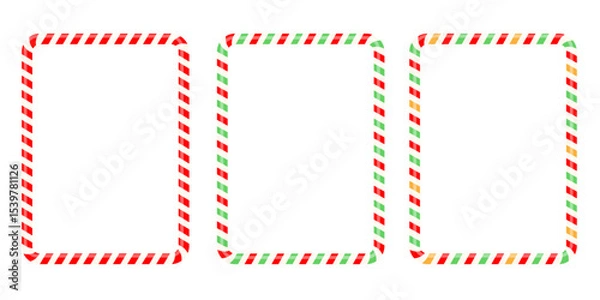 Fototapeta Set rectangle candy frames, Candy cane  set decorations, frame, red white straight lines, realistic, collection  Holiday elements. Xmas Striped candy ca