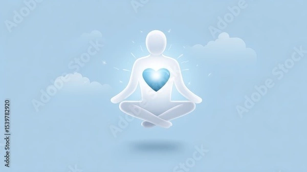 Obraz An illustrated figure with a glowing heart, symbolizing balanced leadership. The balance and emotional management of a leader or a successful individual.