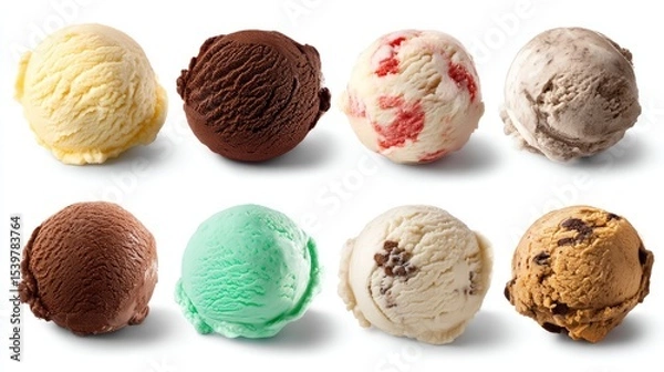 Obraz Eight Delicious Scoops of Ice Cream in Various Flavors isolated on white background