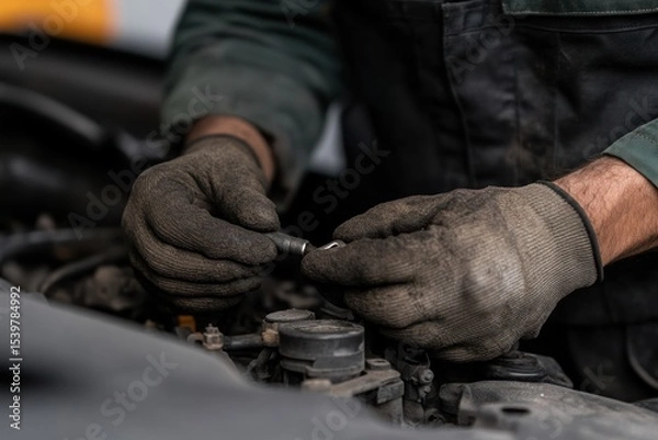 Obraz Female Mechanic Repairing Car Engine