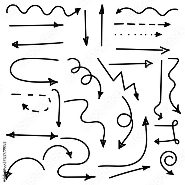 Fototapeta Set of hand drawn vector curved arrows
