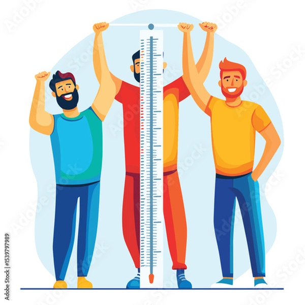 Fototapeta group of men lifting thermometer characters, vector style simple color