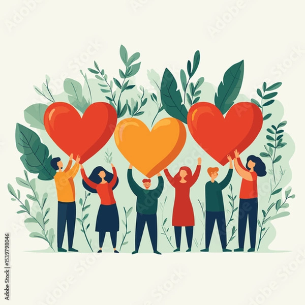 Fototapeta People from charitable foundation hold hearts symbolizing unity in fight for sustainable future for planet