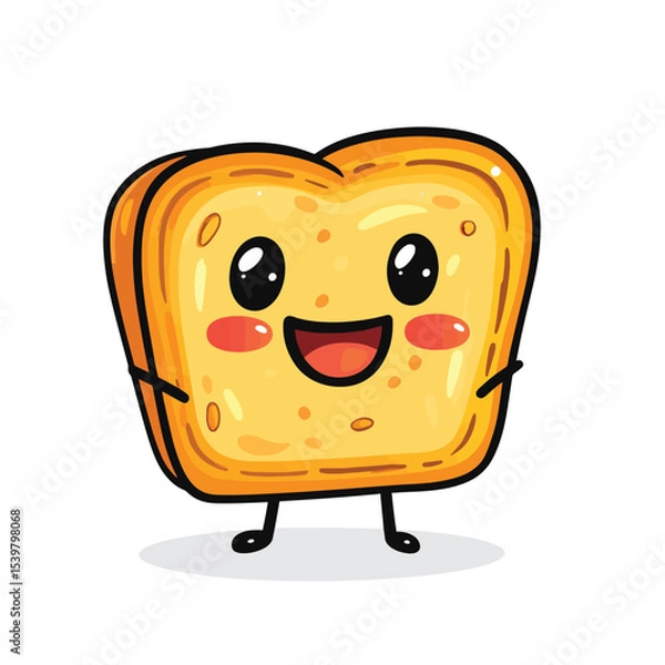Fototapeta Cute happy toast. Vector cartoon character illustration icon design. Isolated on white background. Bread character design