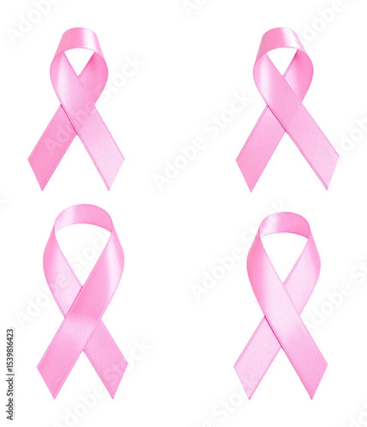 Obraz Pink Ribbon Symbols for Breast Cancer Awareness in Artistic Design, Isolated on Transparent Background