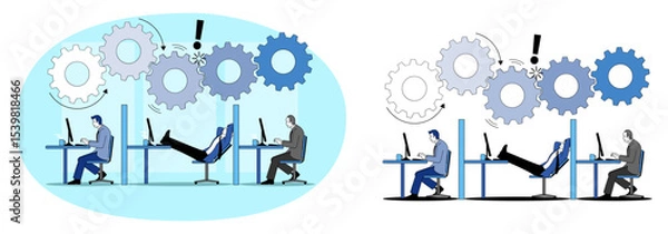 Obraz Unproductive office worker disrupting workflow, business concept vector illustration.