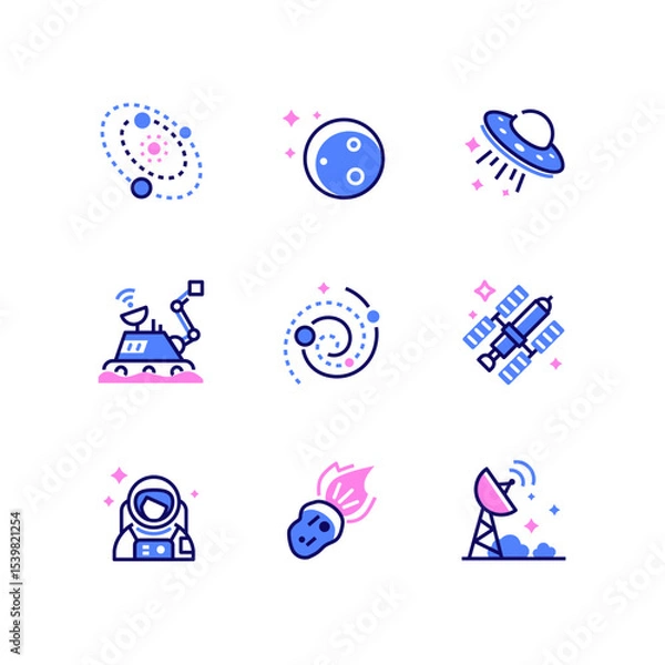 Fototapeta Space exploration - line design style icons set