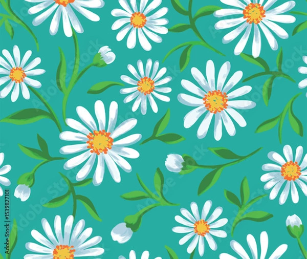 Fototapeta Seamless colorful daisy pattern. Background for fashion textiles, graphics, backgrounds and crafts.