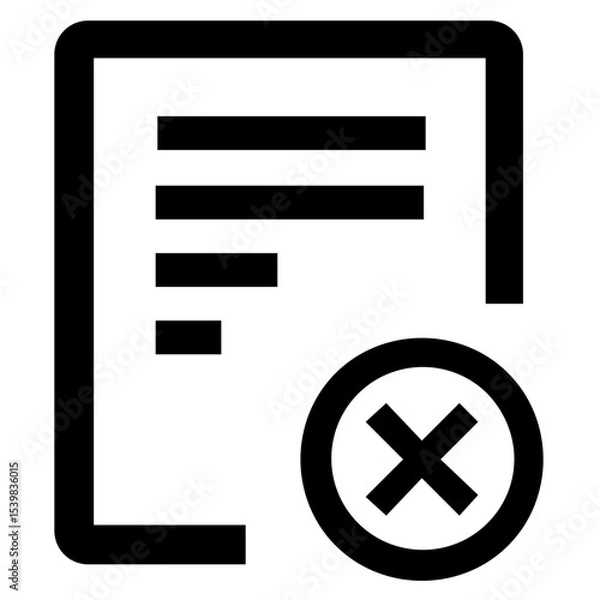 Fototapeta Document with lines and a cross inside a circle indicating deletion or removal of the document icon